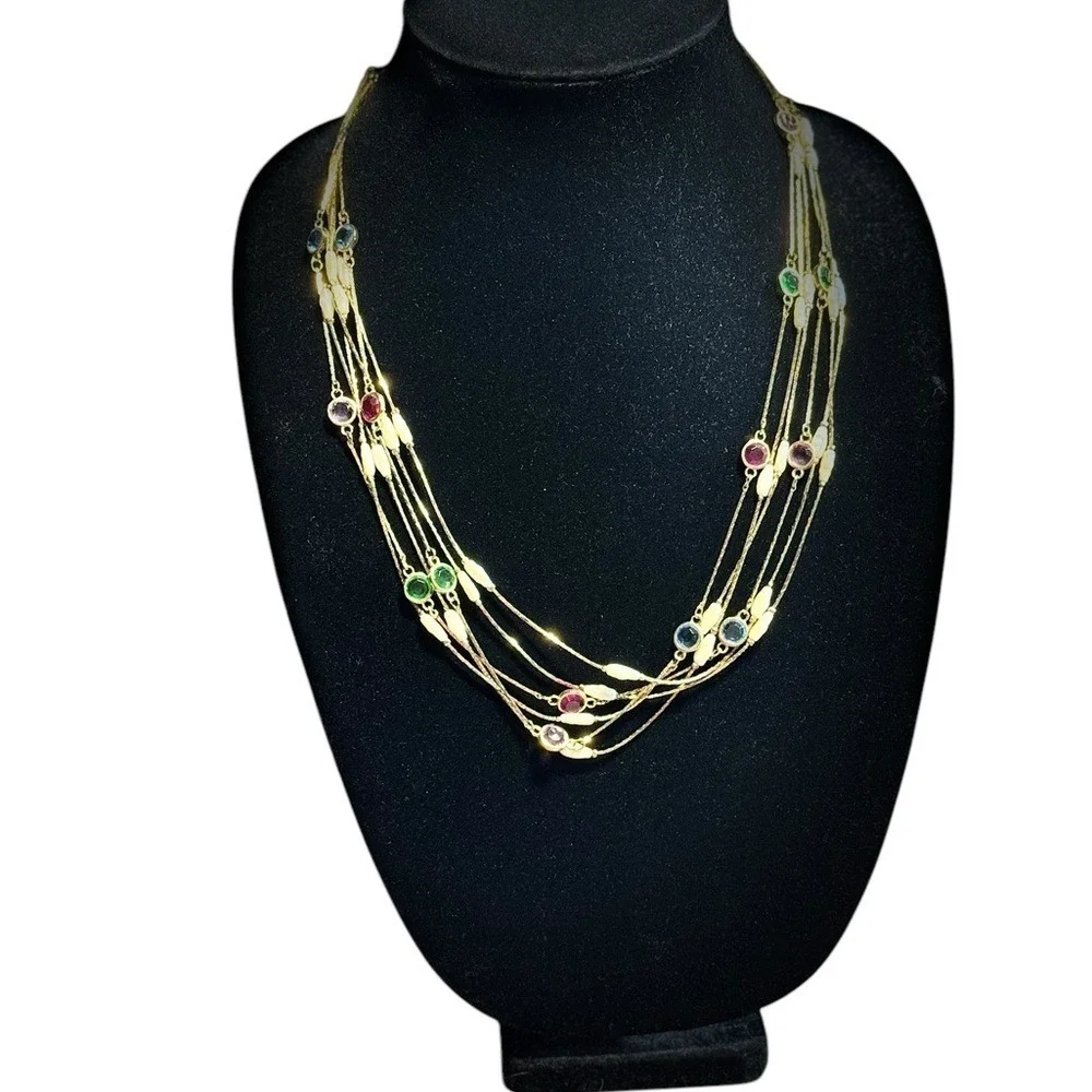 Gold Tone Layered Necklace with Multicolor Accents Women's‎ Fashion Jewelry